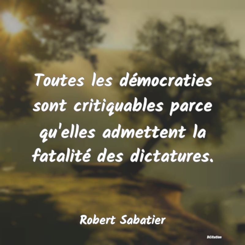 image de citation: Toutes les démocraties sont critiquables parce qu'elles admettent la fatalité des dictatures.