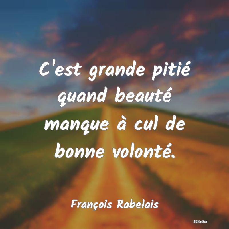 image de citation: C'est grande pitié quand beauté manque à cul de bonne volonté.