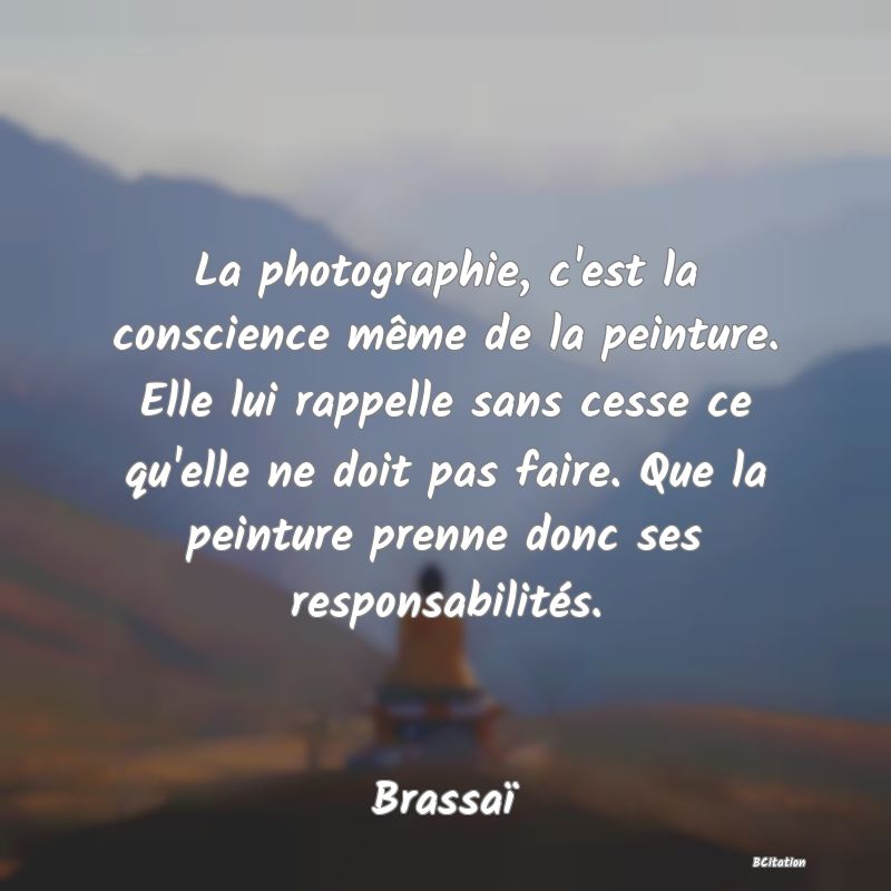 image de citation: La photographie, c'est la conscience même de la peinture. Elle lui rappelle sans cesse ce qu'elle ne doit pas faire. Que la peinture prenne donc ses responsabilités.