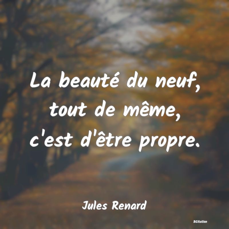 image de citation: La beauté du neuf, tout de même, c'est d'être propre.