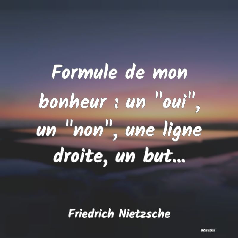 image de citation: Formule de mon bonheur : un  oui , un  non , une ligne droite, un but...