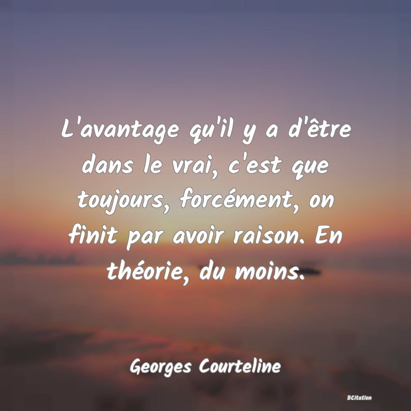 image de citation: L'avantage qu'il y a d'être dans le vrai, c'est que toujours, forcément, on finit par avoir raison. En théorie, du moins.