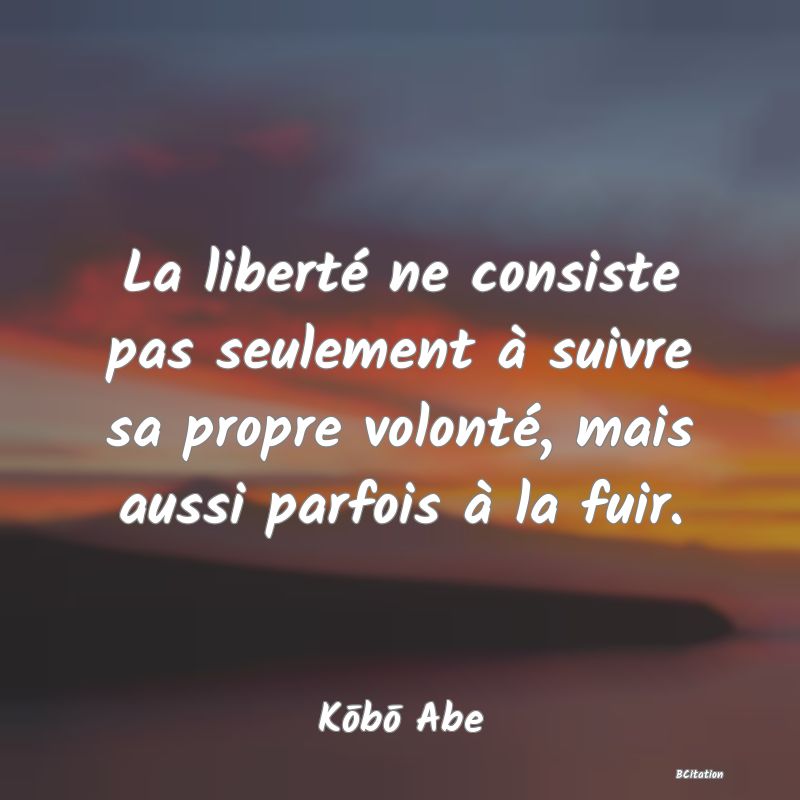 image de citation: La liberté ne consiste pas seulement à suivre sa propre volonté, mais aussi parfois à la fuir.