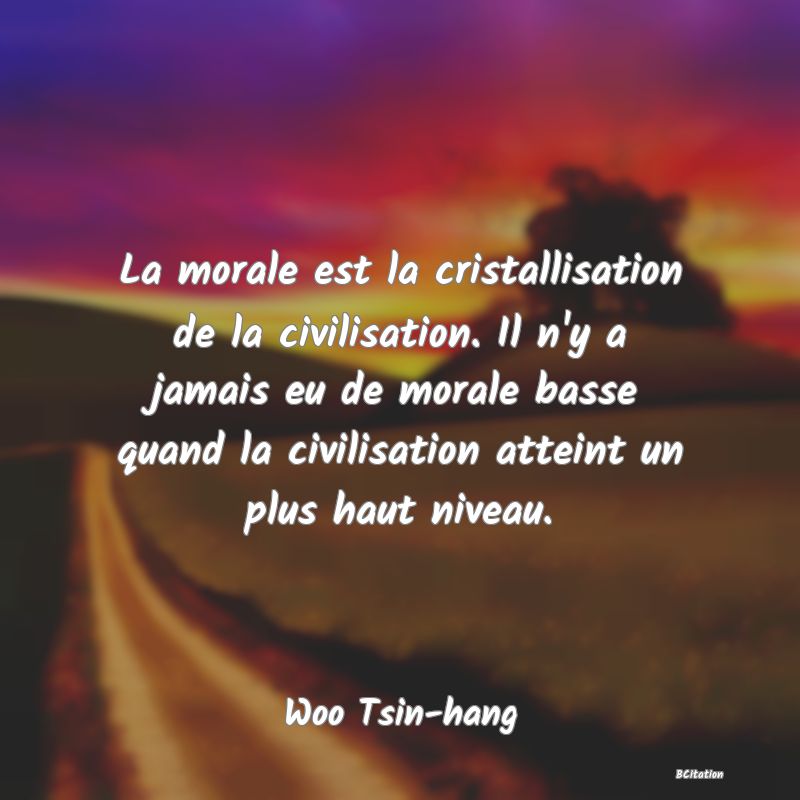 image de citation: La morale est la cristallisation de la civilisation. Il n'y a jamais eu de morale basse quand la civilisation atteint un plus haut niveau.