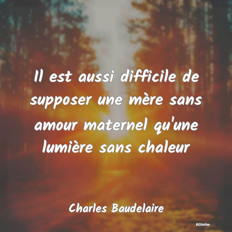 Belle Citation - Il est aussi difficile de supposer une mère sans amour maternel qu'une lumière sans chaleur - Charles Baudelaire