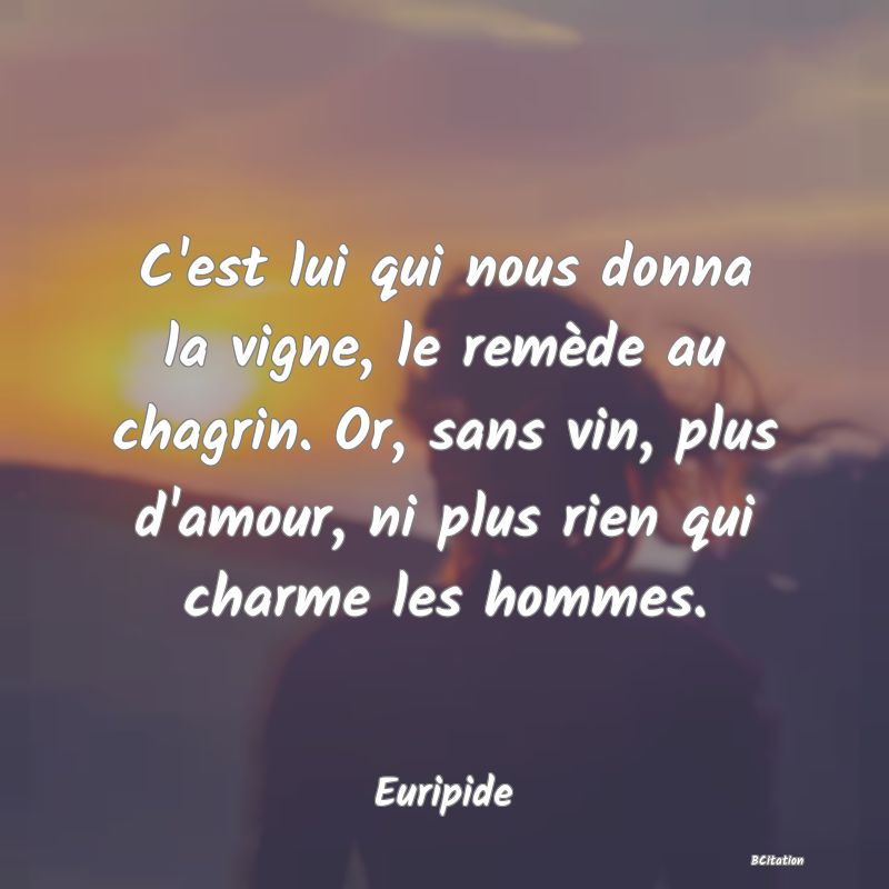 image de citation: C'est lui qui nous donna la vigne, le remède au chagrin. Or, sans vin, plus d'amour, ni plus rien qui charme les hommes.