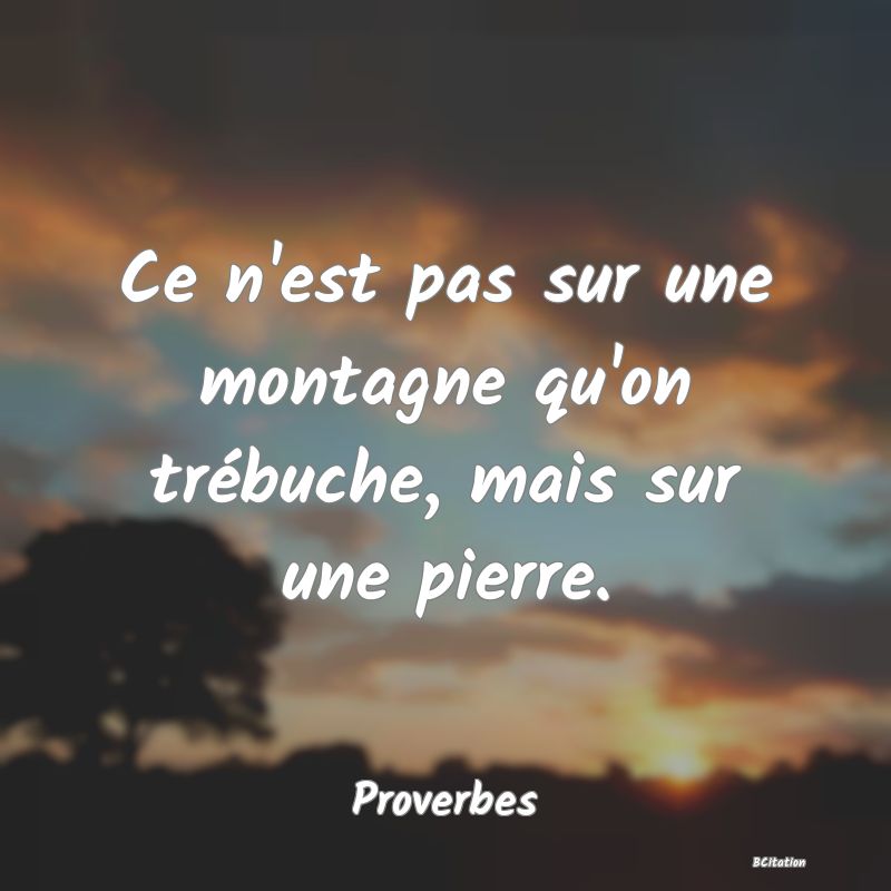 image de citation: Ce n'est pas sur une montagne qu'on trébuche, mais sur une pierre.