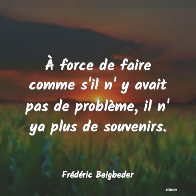 Belle Citation - À force de faire comme s'il n' y avait pas de problème, il n' ya plus de souvenirs. - Frédéric Beigbeder