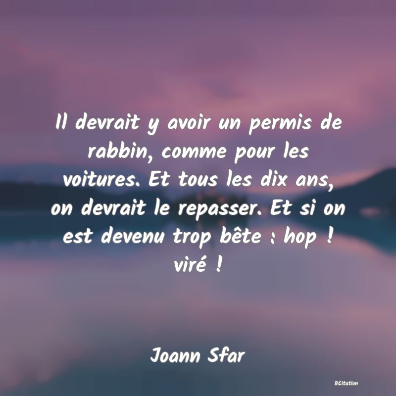 image de citation: Il devrait y avoir un permis de rabbin, comme pour les voitures. Et tous les dix ans, on devrait le repasser. Et si on est devenu trop bête : hop ! viré !