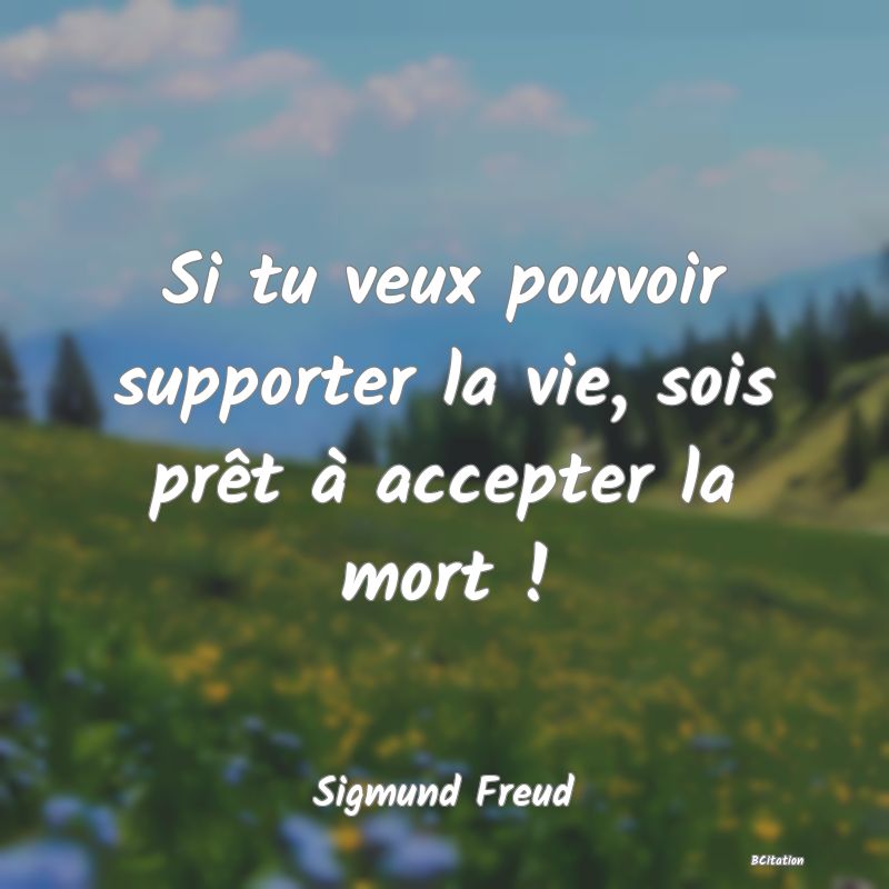 image de citation: Si tu veux pouvoir supporter la vie, sois prêt à accepter la mort !