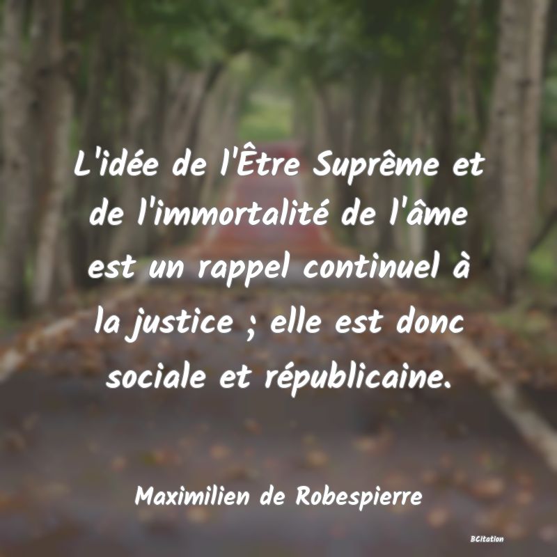 image de citation: L'idée de l'Être Suprême et de l'immortalité de l'âme est un rappel continuel à la justice ; elle est donc sociale et républicaine.