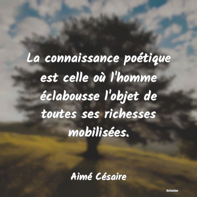 image de citation: La connaissance poétique est celle où l'homme éclabousse l'objet de toutes ses richesses mobilisées.