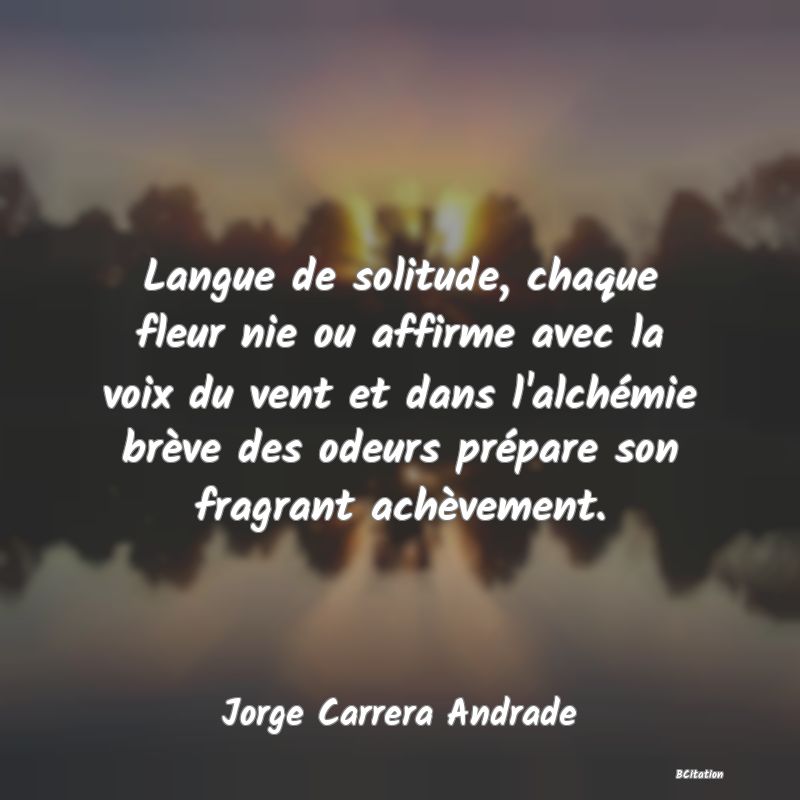 image de citation: Langue de solitude, chaque fleur nie ou affirme avec la voix du vent et dans l'alchémie brève des odeurs prépare son fragrant achèvement.