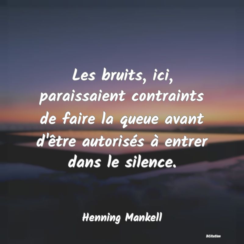 image de citation: Les bruits, ici, paraissaient contraints de faire la queue avant d'être autorisés à entrer dans le silence.