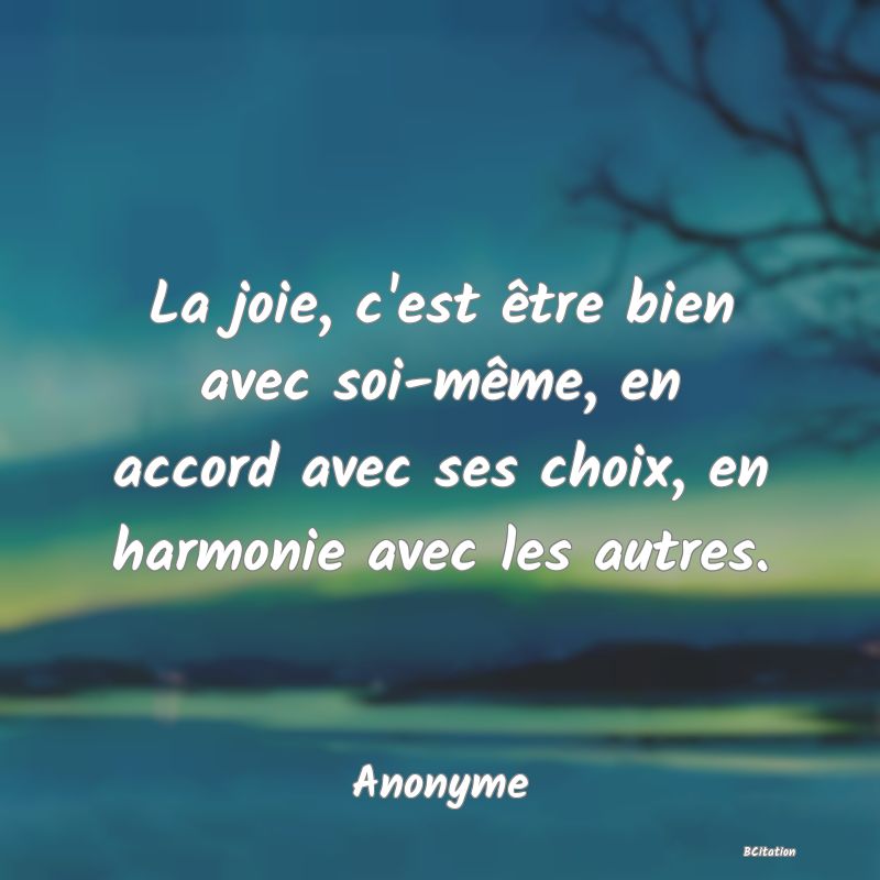Belle Citation - La joie, c'est être bien avec soi-même, en accord avec ses choix, en harmonie avec les autres. - Anonyme