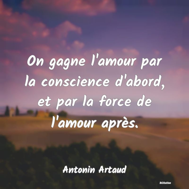 image de citation: On gagne l'amour par la conscience d'abord, et par la force de l'amour après.