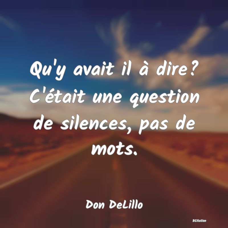 image de citation: Qu'y avait il à dire? C'était une question de silences, pas de mots.