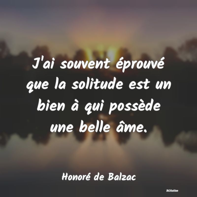 image de citation: J'ai souvent éprouvé que la solitude est un bien à qui possède une belle âme.