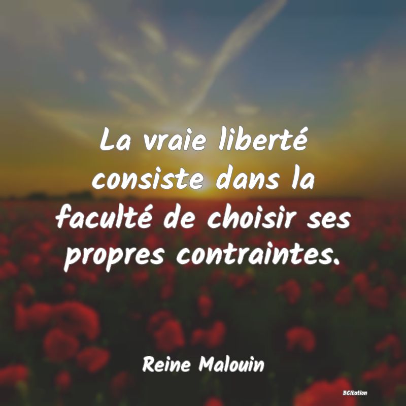 image de citation: La vraie liberté consiste dans la faculté de choisir ses propres contraintes.