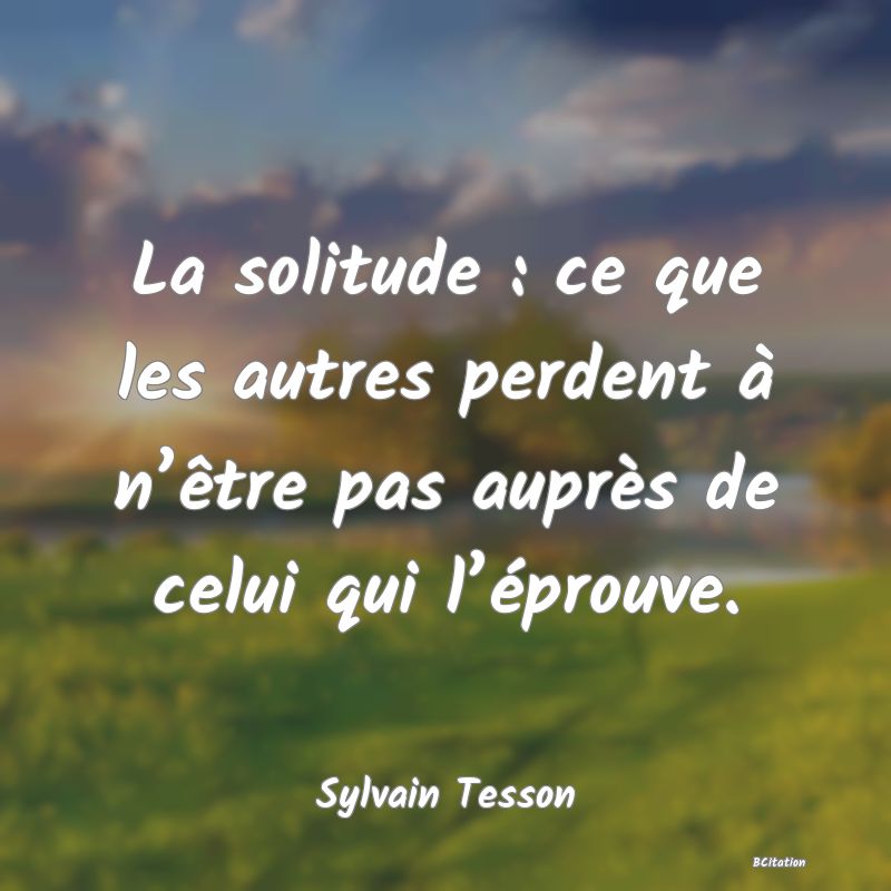 image de citation: La solitude : ce que les autres perdent à n’être pas auprès de celui qui l’éprouve.