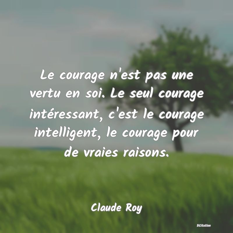 image de citation: Le courage n'est pas une vertu en soi. Le seul courage intéressant, c'est le courage intelligent, le courage pour de vraies raisons.