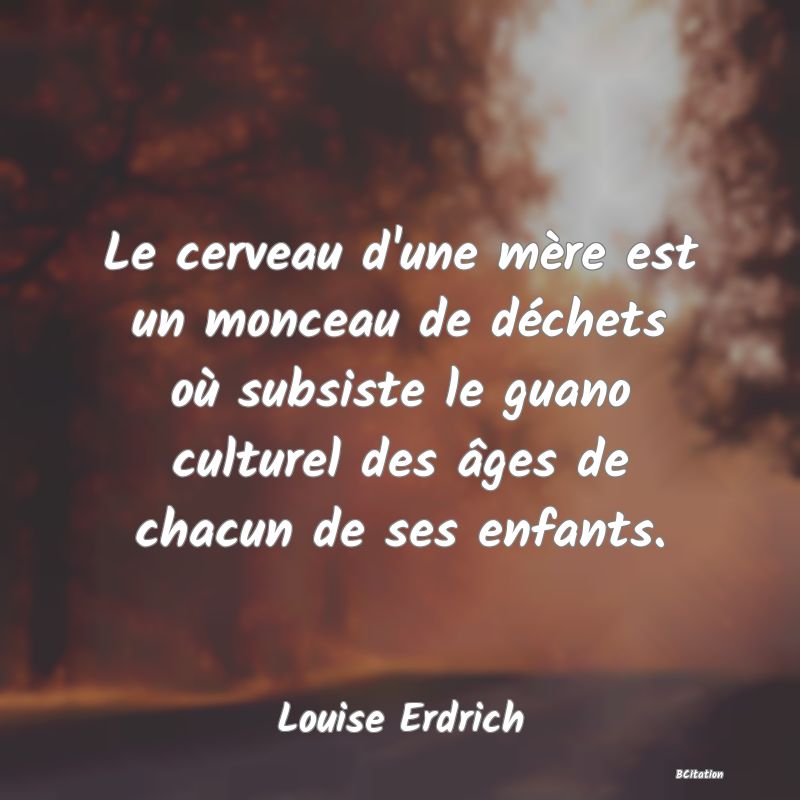 image de citation: Le cerveau d'une mère est un monceau de déchets où subsiste le guano culturel des âges de chacun de ses enfants.