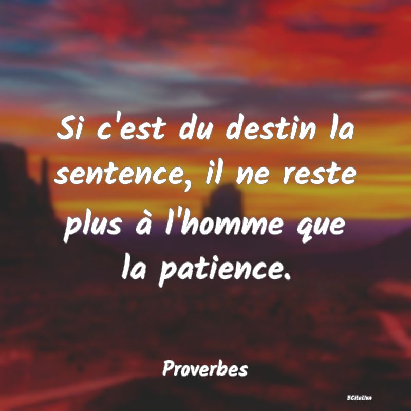 image de citation: Si c'est du destin la sentence, il ne reste plus à l'homme que la patience.