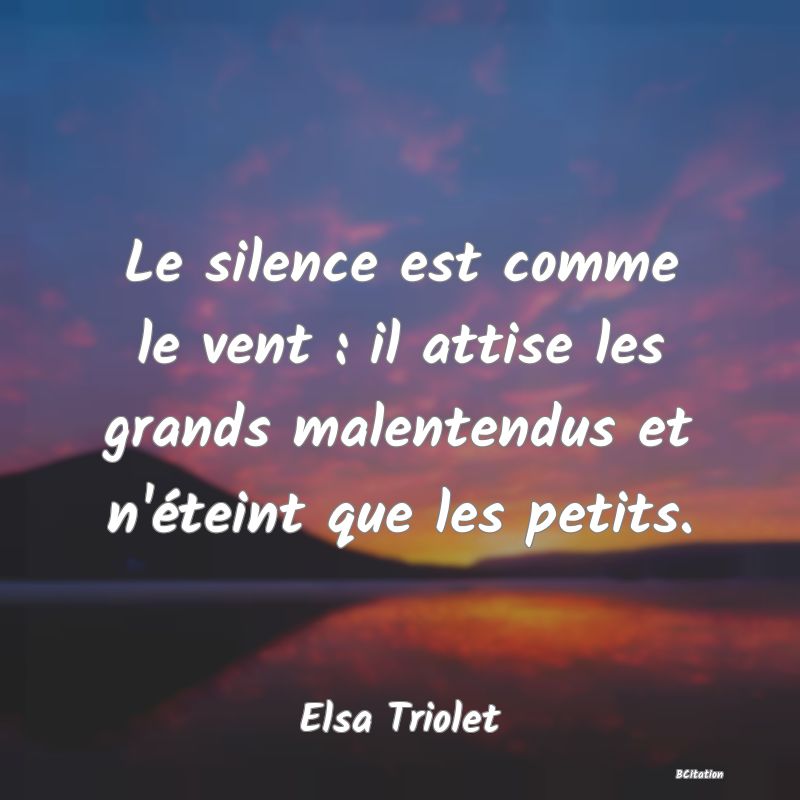 image de citation: Le silence est comme le vent : il attise les grands malentendus et n'éteint que les petits.