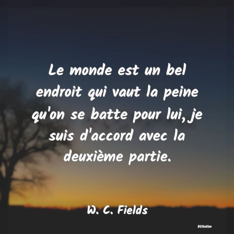 image de citation: Le monde est un bel endroit qui vaut la peine qu'on se batte pour lui, je suis d'accord avec la deuxième partie.