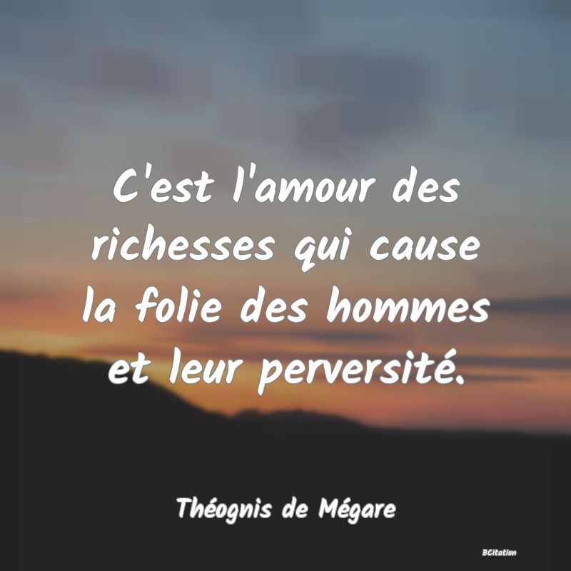 image de citation: C'est l'amour des richesses qui cause la folie des hommes et leur perversité.