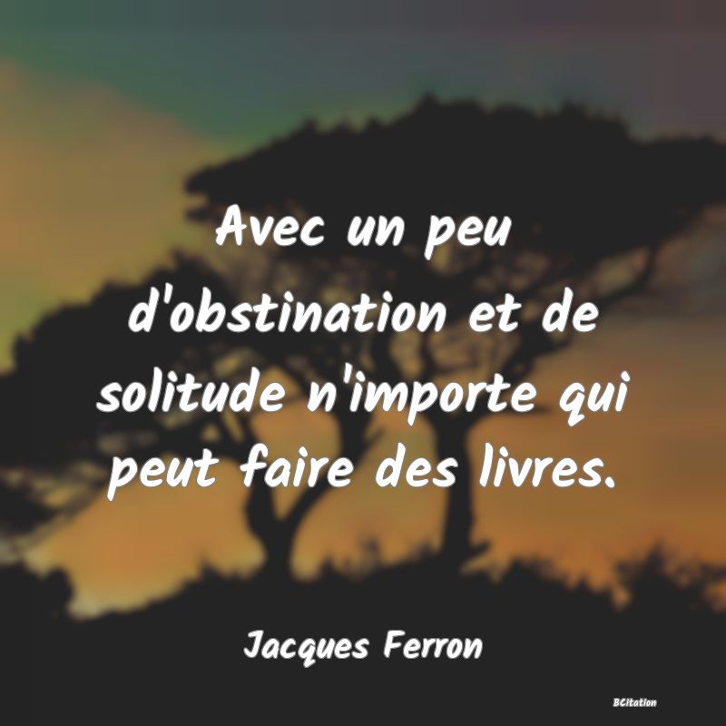 image de citation: Avec un peu d'obstination et de solitude n'importe qui peut faire des livres.