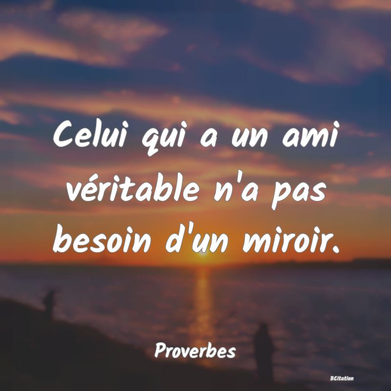 Belle Citation - Celui qui a un ami véritable n'a pas besoin d'un miroir. - Proverbes