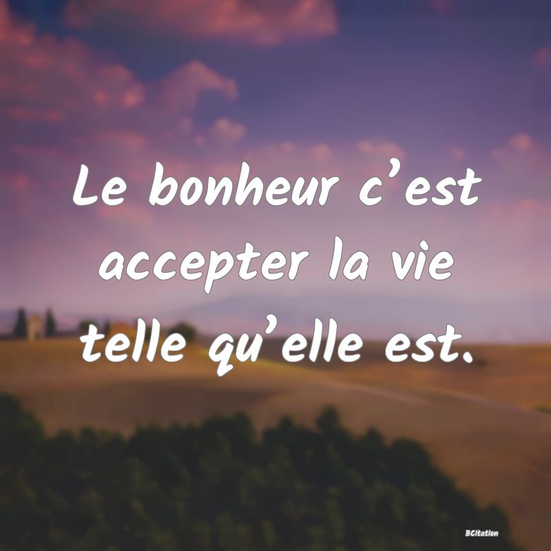Belle Citation - Le bonheur c’est accepter la vie telle qu’elle est. - 