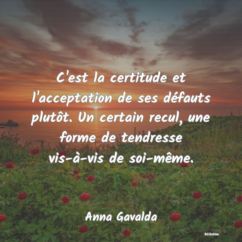 image de citation: C'est la certitude et l'acceptation de ses défauts plutôt. Un certain recul, une forme de tendresse vis-à-vis de soi-même.