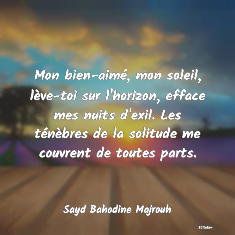 image de citation: Mon bien-aimé, mon soleil, lève-toi sur l'horizon, efface mes nuits d'exil. Les ténèbres de la solitude me couvrent de toutes parts.