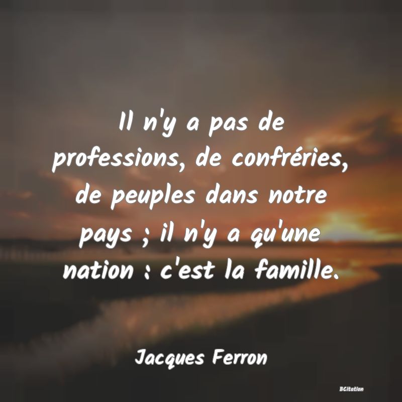 image de citation: Il n'y a pas de professions, de confréries, de peuples dans notre pays ; il n'y a qu'une nation : c'est la famille.