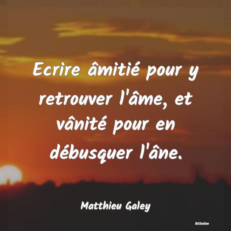 image de citation: Ecrire âmitié pour y retrouver l'âme, et vânité pour en débusquer l'âne.