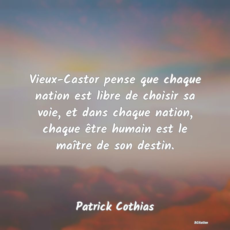 image de citation: Vieux-Castor pense que chaque nation est libre de choisir sa voie, et dans chaque nation, chaque être humain est le maître de son destin.