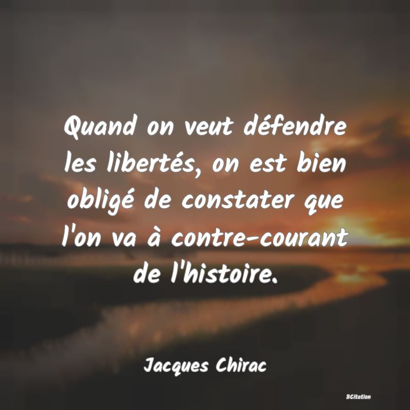 image de citation: Quand on veut défendre les libertés, on est bien obligé de constater que l'on va à contre-courant de l'histoire.