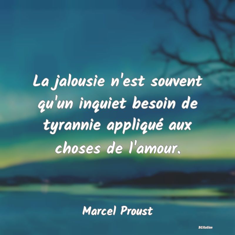 image de citation: La jalousie n'est souvent qu'un inquiet besoin de tyrannie appliqué aux choses de l'amour.