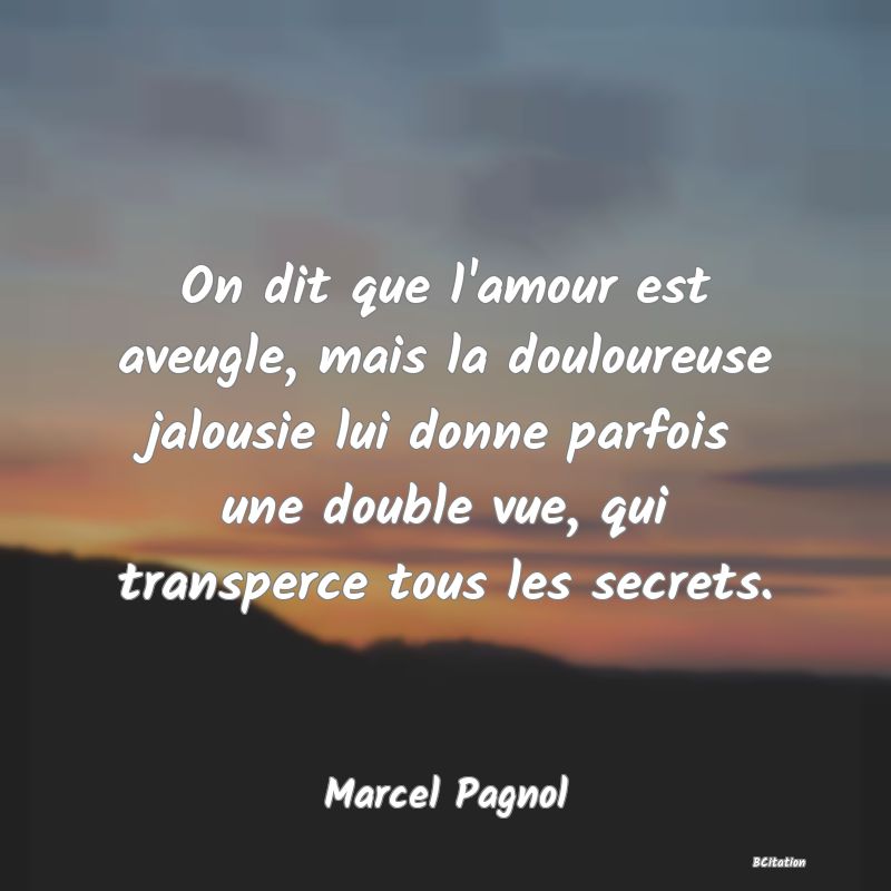 image de citation: On dit que l'amour est aveugle, mais la douloureuse jalousie lui donne parfois une double vue, qui transperce tous les secrets.