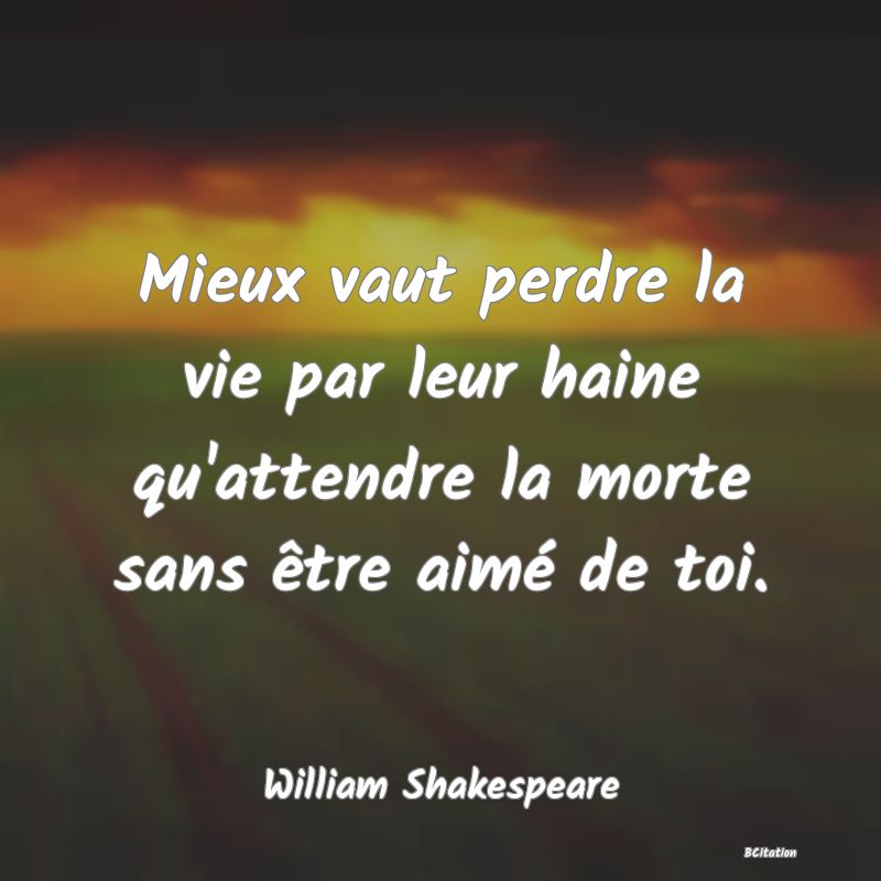 image de citation: Mieux vaut perdre la vie par leur haine qu'attendre la morte sans être aimé de toi.