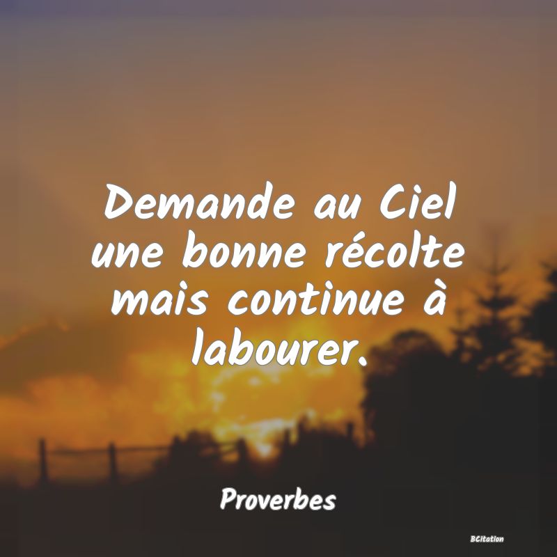 image de citation: Demande au Ciel une bonne récolte mais continue à labourer.