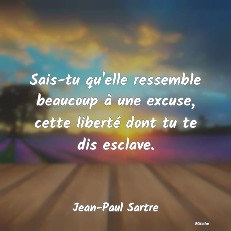 image de citation: Sais-tu qu'elle ressemble beaucoup à une excuse, cette liberté dont tu te dis esclave.