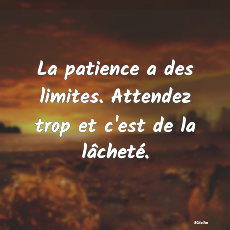 image de citation: La patience a des limites. Attendez trop et c'est de la lâcheté.