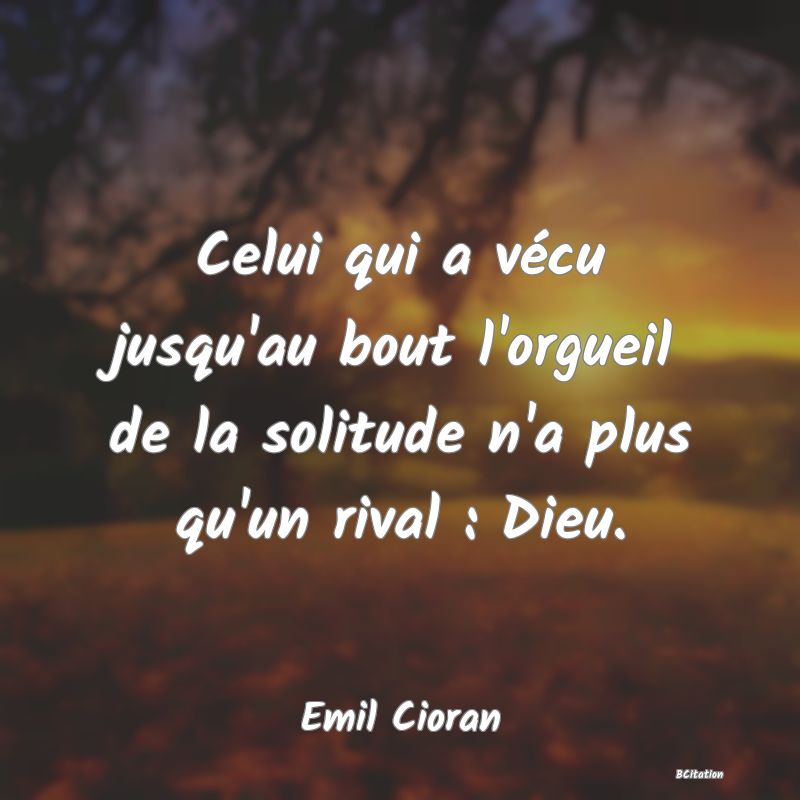 image de citation: Celui qui a vécu jusqu'au bout l'orgueil de la solitude n'a plus qu'un rival : Dieu.