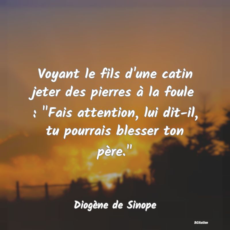 image de citation: Voyant le fils d'une catin jeter des pierres à la foule :  Fais attention, lui dit-il, tu pourrais blesser ton père. 