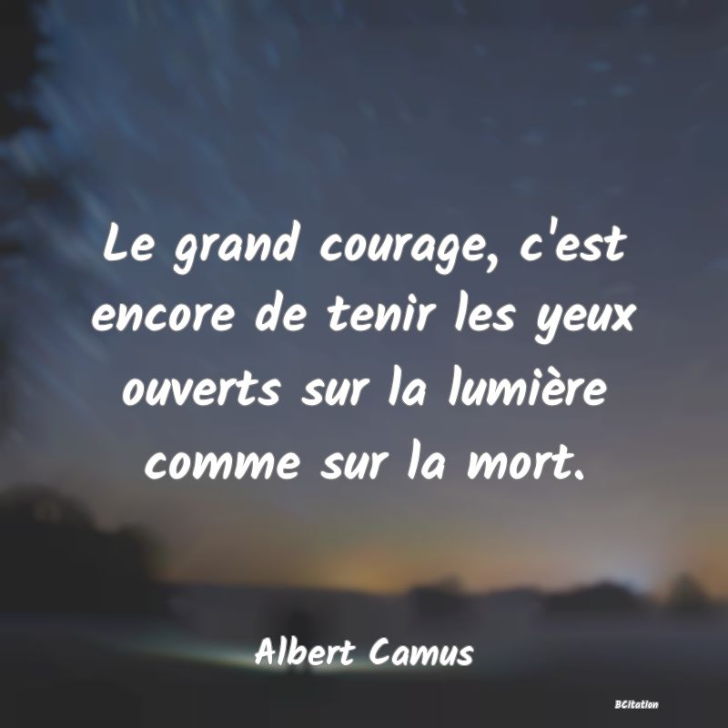 image de citation: Le grand courage, c'est encore de tenir les yeux ouverts sur la lumière comme sur la mort.