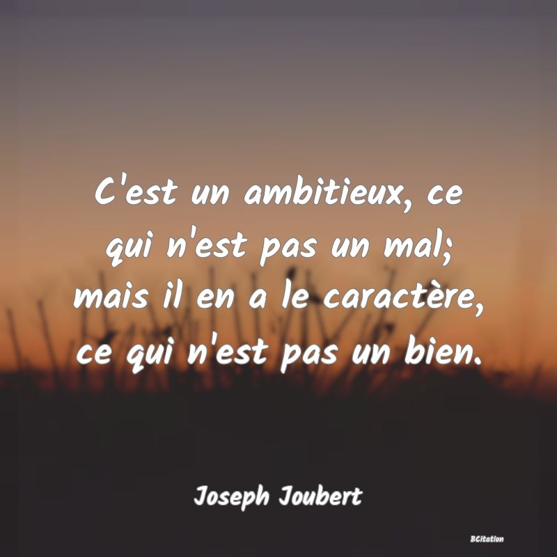 image de citation: C'est un ambitieux, ce qui n'est pas un mal; mais il en a le caractère, ce qui n'est pas un bien.