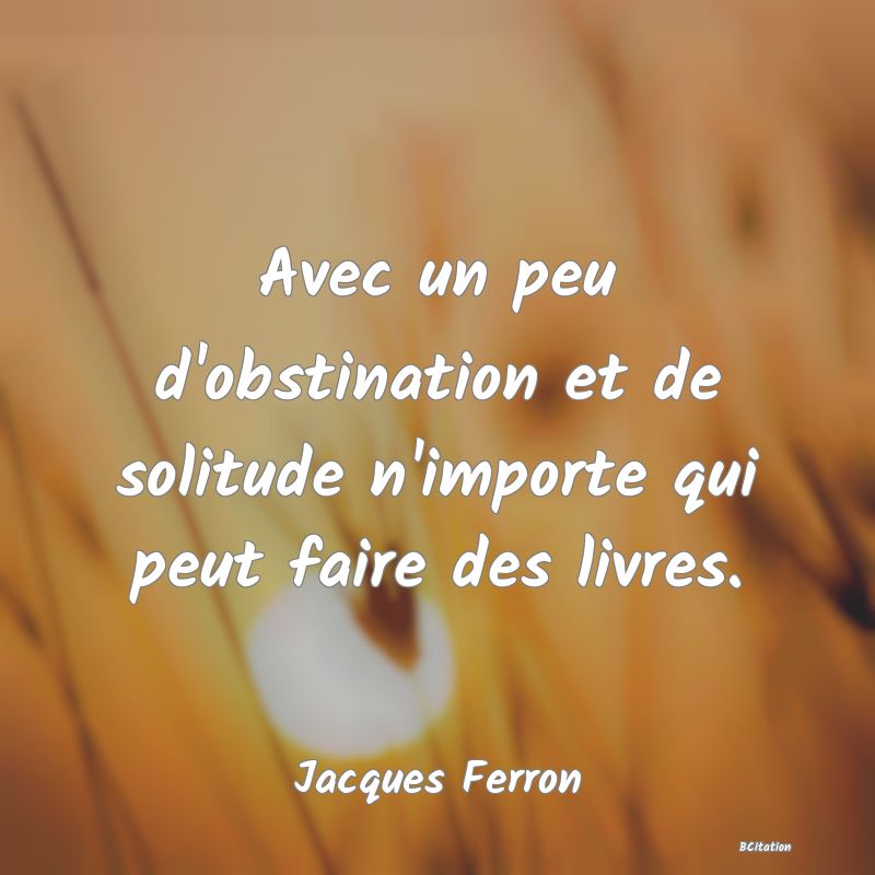 image de citation: Avec un peu d'obstination et de solitude n'importe qui peut faire des livres.